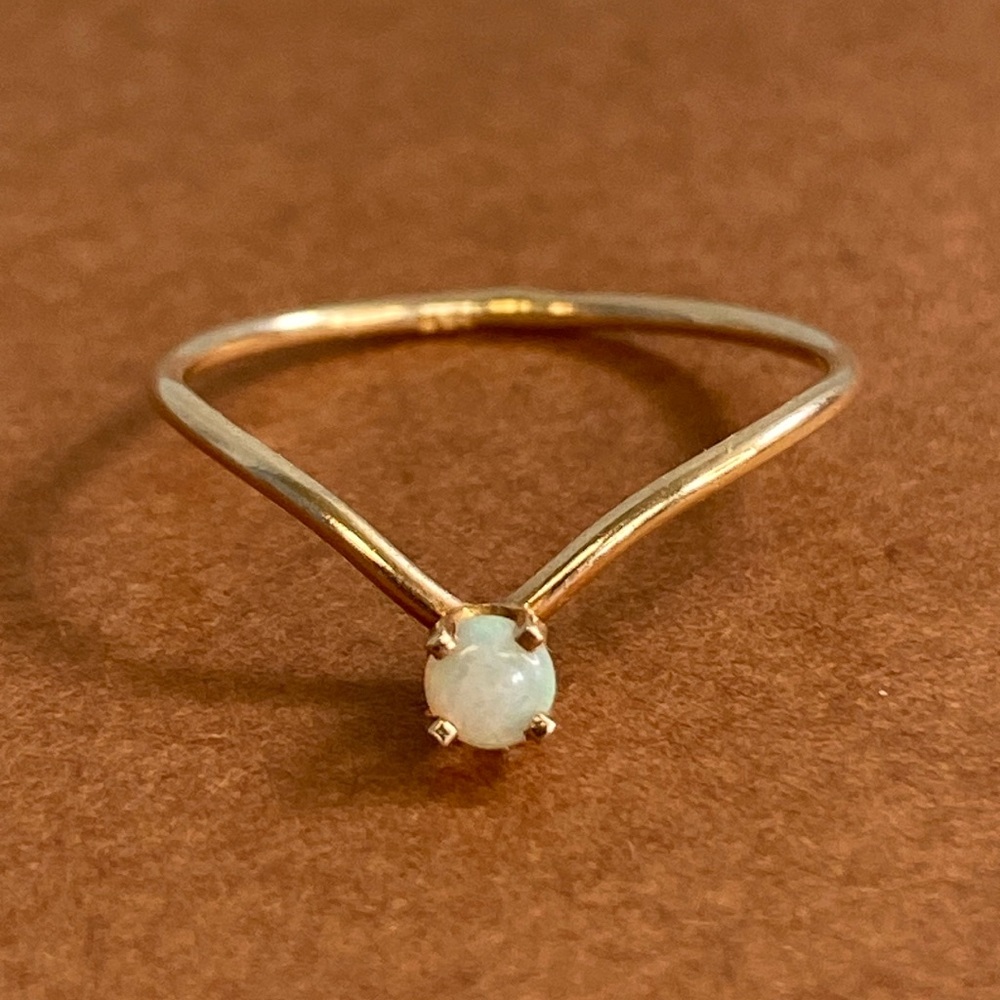 14K Gold Chevron Fire Opal Ring